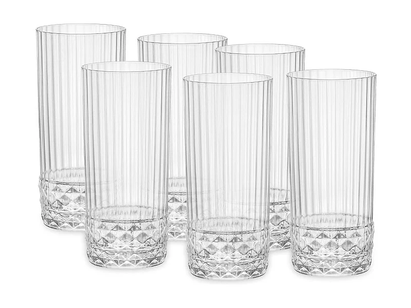 Pack de 6 vasos America 20's Bormioli 49cl con relieve transparente