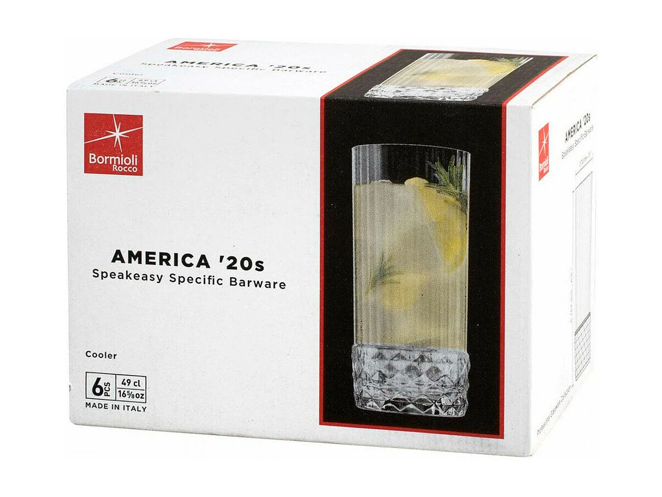 Pack de 6 vasos America 20's Bormioli 49cl con relieve transparente