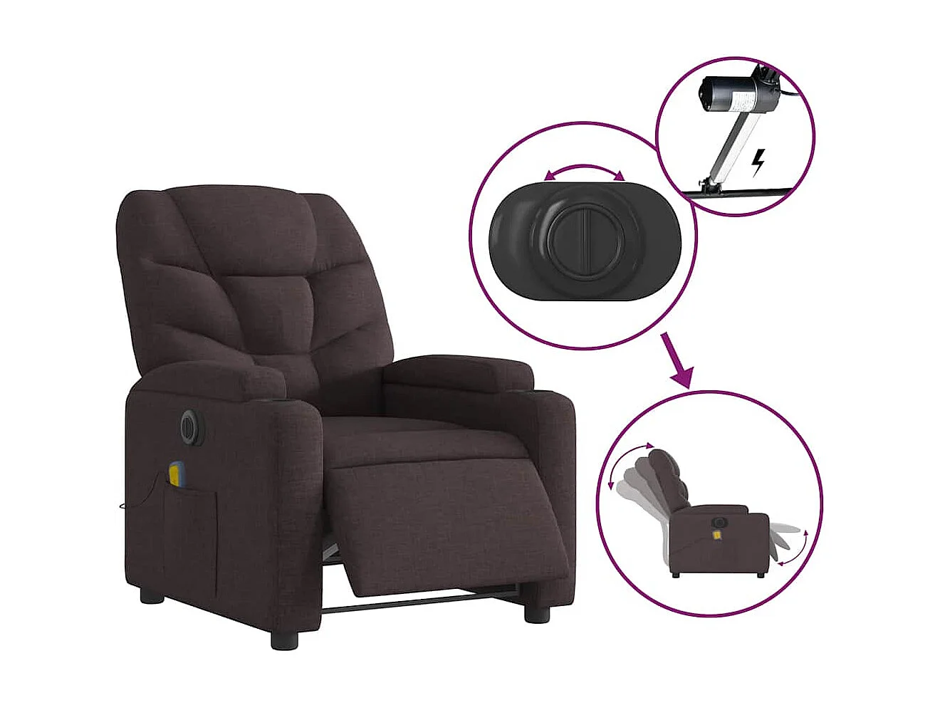 Sillón de relax | Sillón reclinable de masaje eléctrico tela marrón oscuro SHL7491