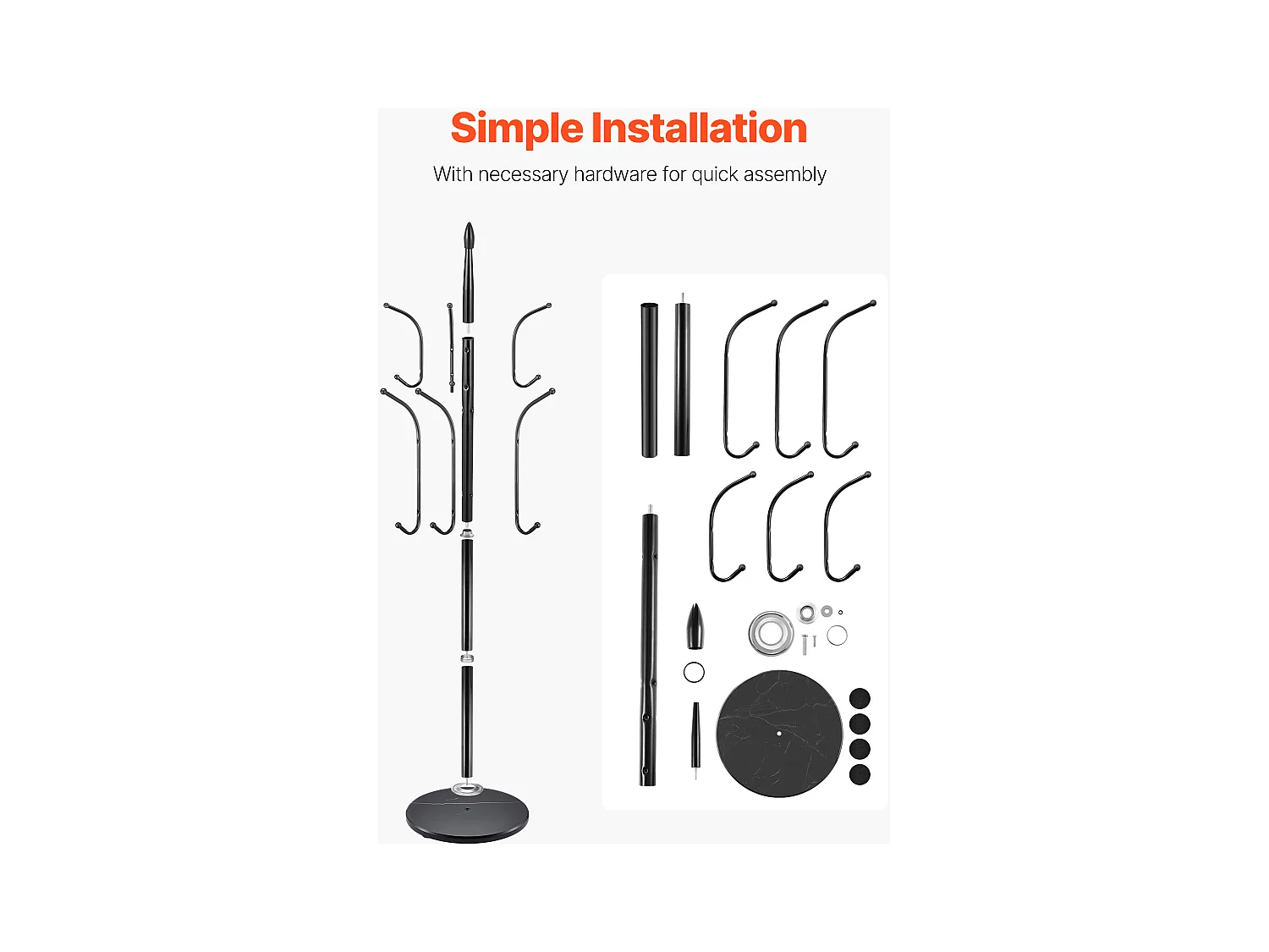 Perchero de Pie SucceBuy, Perchero para Ropa con Base de Mármol, 6 Ganchos, Perchero Metálico Independiente para Entrada, Dormitorio, Salón