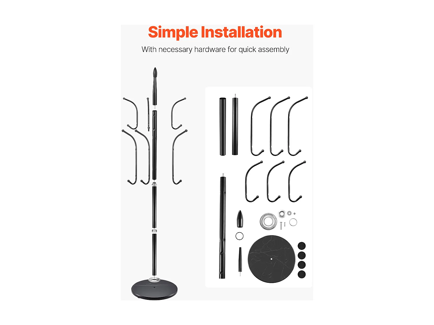 Perchero de Pie SucceBuy, Perchero para Ropa con Base de Mármol, 6 Ganchos, Perchero Metálico Independiente para Entrada, Dormitorio, Salón