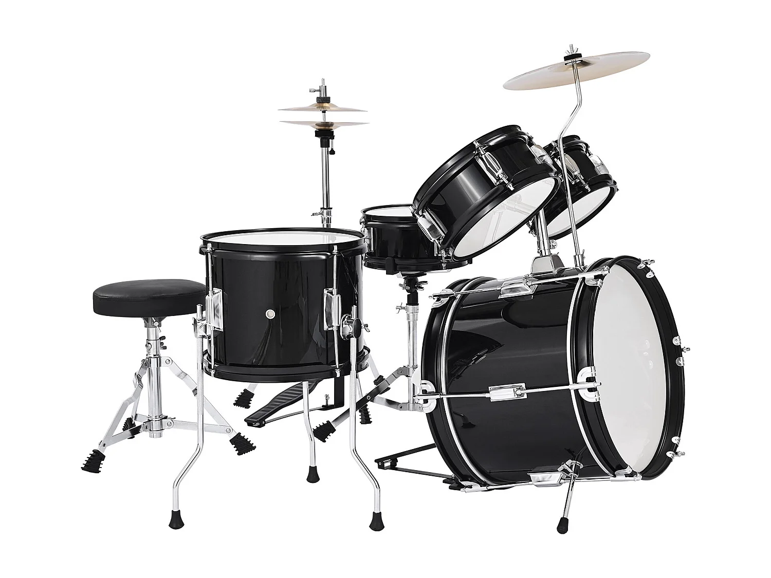 Batterie Enfant SucceBuy, 5 PCS, Batterie Débutants, Grosse Caisse 35,56 cm avec Tom-tom, Caisse Claire 20,32 cm Tom Basse 25,4 cm, Siège, Baguettes, Noir