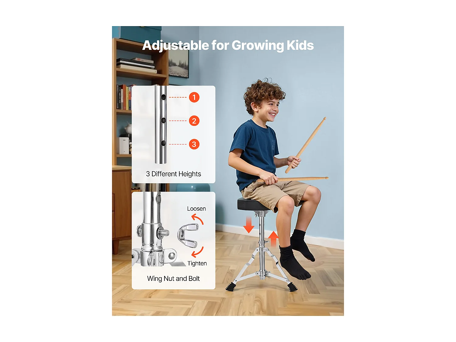 Batterie Enfant SucceBuy, 5 PCS, Batterie Débutants, Grosse Caisse 35,56 cm avec Tom-tom, Caisse Claire 20,32 cm Tom Basse 25,4 cm, Siège, Baguettes, Noir