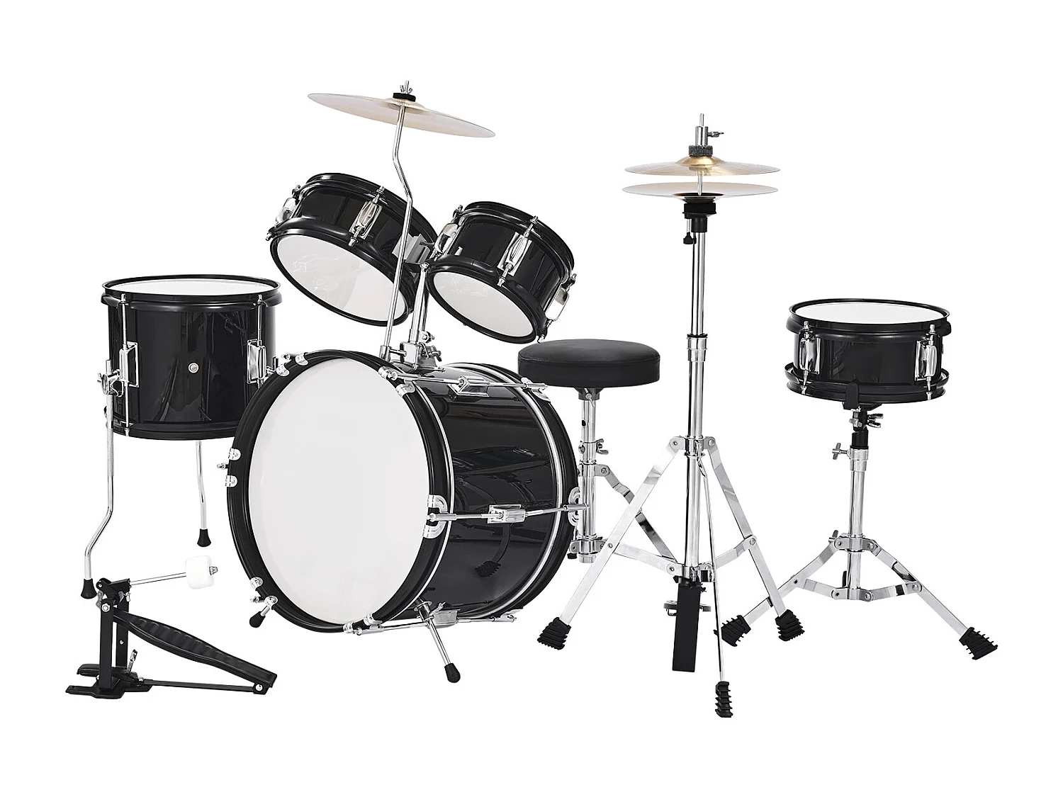 Batterie Enfant SucceBuy, 5 PCS, Batterie Débutants, Grosse Caisse 35,56 cm avec Tom-tom, Caisse Claire 20,32 cm Tom Basse 25,4 cm, Siège, Baguettes, Noir