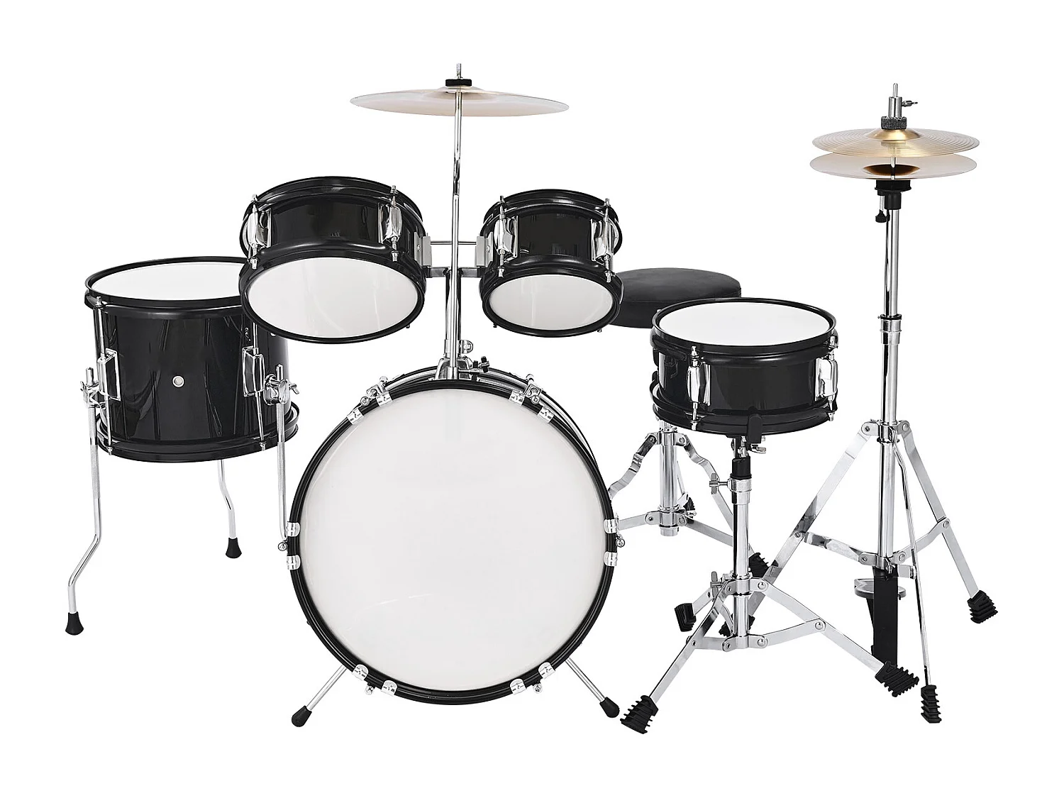 Batterie Enfant SucceBuy, 5 PCS, Batterie Débutants, Grosse Caisse 35,56 cm avec Tom-tom, Caisse Claire 20,32 cm Tom Basse 25,4 cm, Siège, Baguettes, Noir