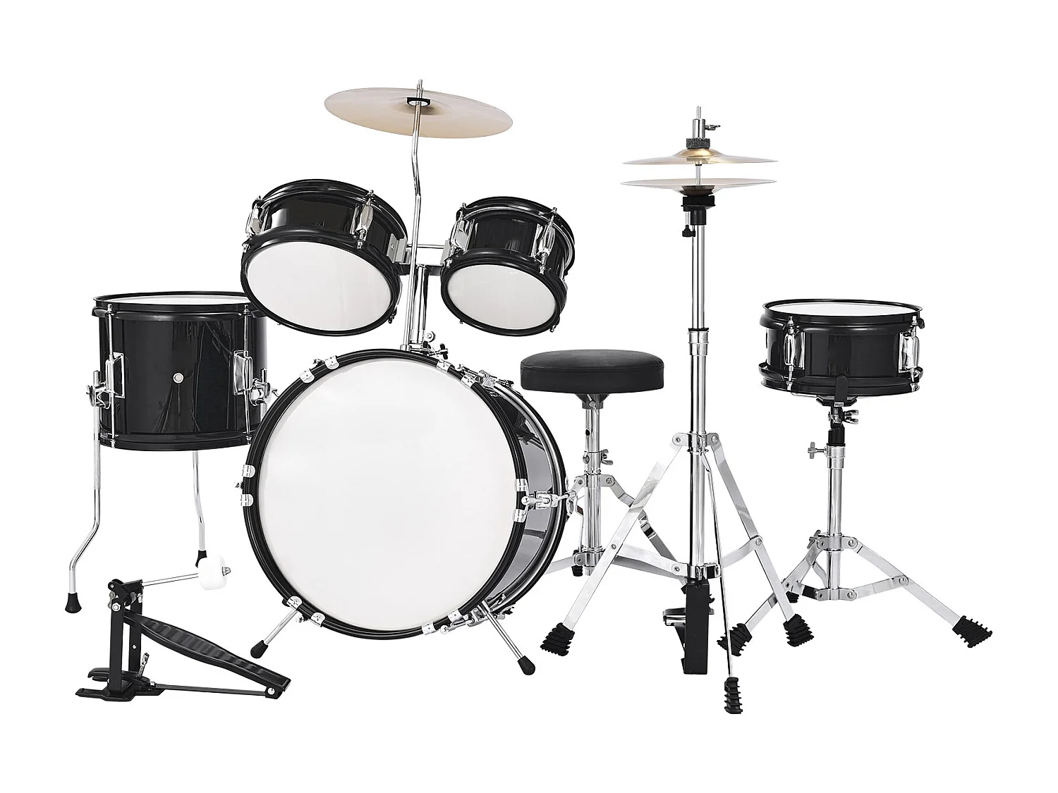 Batterie Enfant SucceBuy, 5 PCS, Batterie Débutants, Grosse Caisse 35,56 cm avec Tom-tom, Caisse Claire 20,32 cm Tom Basse 25,4 cm, Siège, Baguettes, Noir