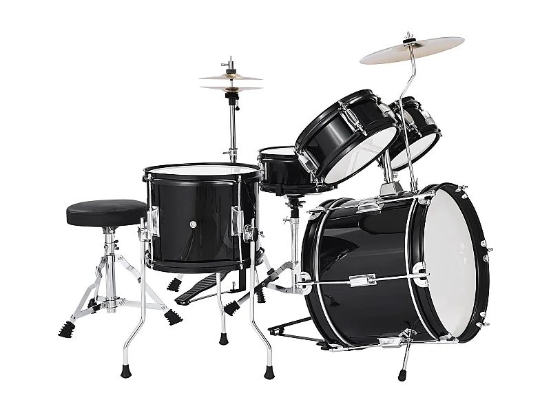 Batterie Enfant SucceBuy, 5 PCS, Batterie Débutants, Grosse Caisse 35,56 cm avec Tom-tom, Caisse Claire 20,32 cm Tom Basse 25,4 cm, Siège, Baguettes, Noir