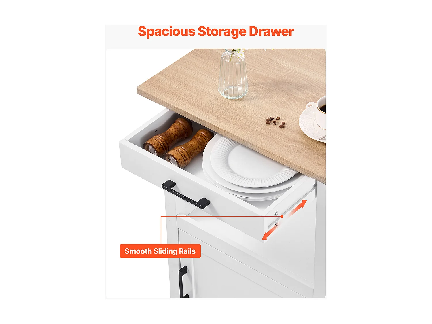 Keukentrolley SucceBuy op Wieltjes, met Blad 55x45 cm, Verrijdbaar Kookeiland met Lade, Meubel voor Magnetron, Eetkamer, Voorraadkast