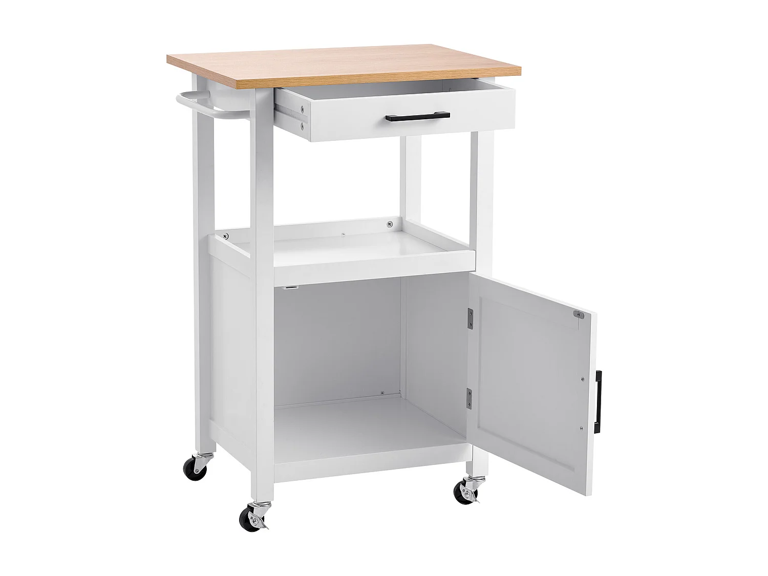 Keukentrolley SucceBuy op Wieltjes, met Blad 55x45 cm, Verrijdbaar Kookeiland met Lade, Meubel voor Magnetron, Eetkamer, Voorraadkast