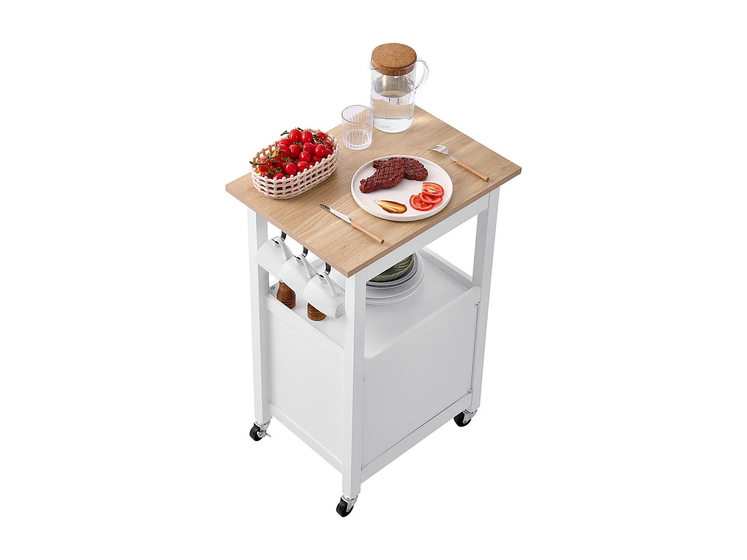 Keukentrolley SucceBuy op Wieltjes, met Blad 55x45 cm, Verrijdbaar Kookeiland met Lade, Meubel voor Magnetron, Eetkamer, Voorraadkast