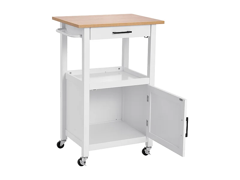 Keukentrolley SucceBuy op Wieltjes, met Blad 55x45 cm, Verrijdbaar Kookeiland met Lade, Meubel voor Magnetron, Eetkamer, Voorraadkast