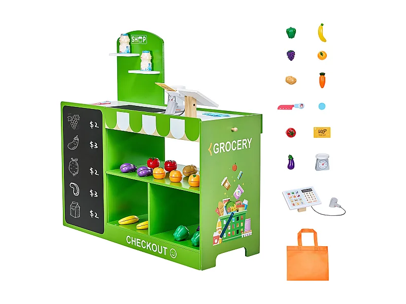 Supermarché Enfant SucceBuy, 81,5 x 30,7 x 85 cm, Marchande Enfants, Jeu d'Épicerie, Magasin MDF, pour Garçons et Filles de 3 Ans et Plus