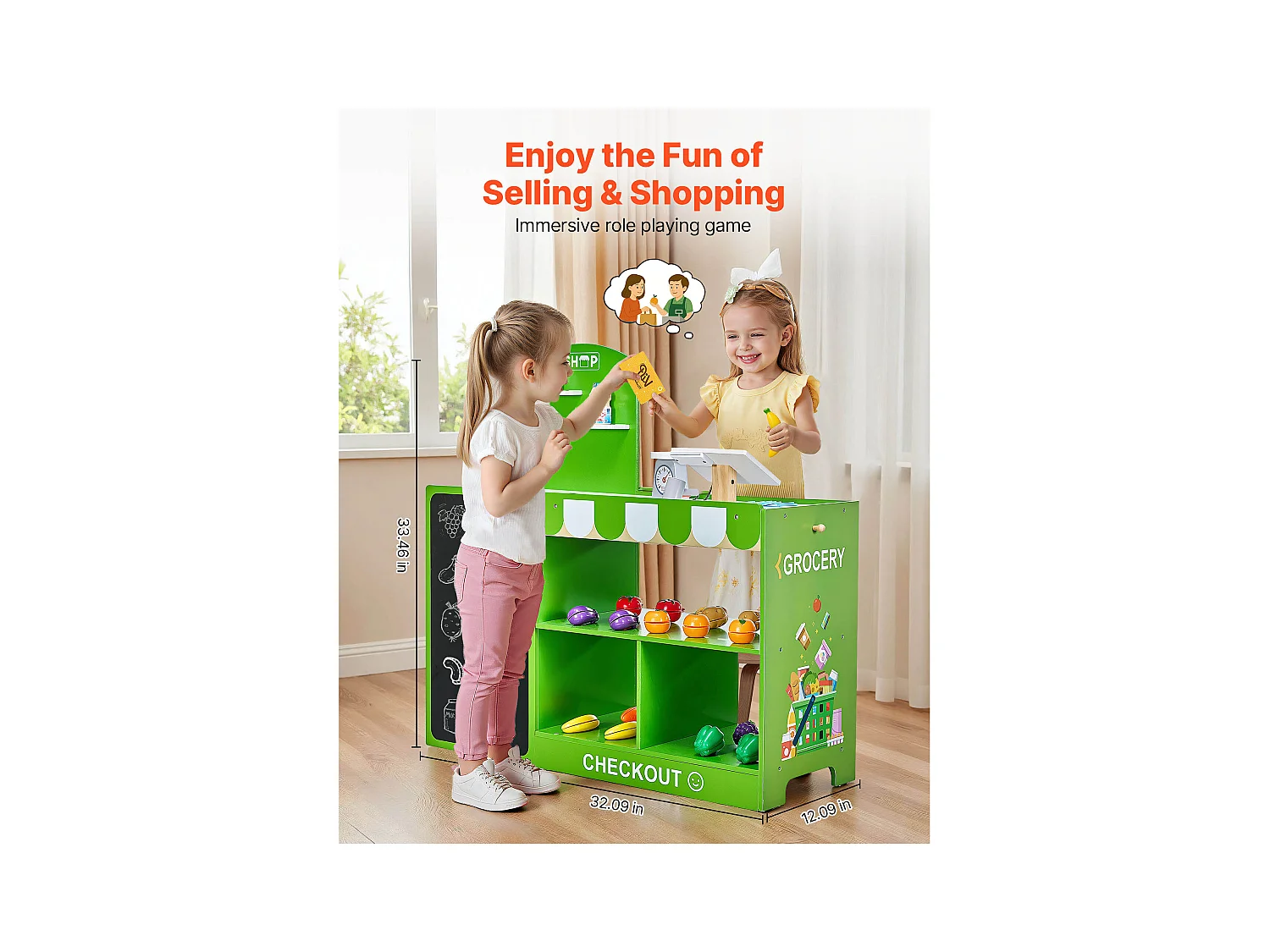 Supermarché Enfant SucceBuy, 81,5 x 30,7 x 85 cm, Marchande Enfants, Jeu d'Épicerie, Magasin MDF, pour Garçons et Filles de 3 Ans et Plus