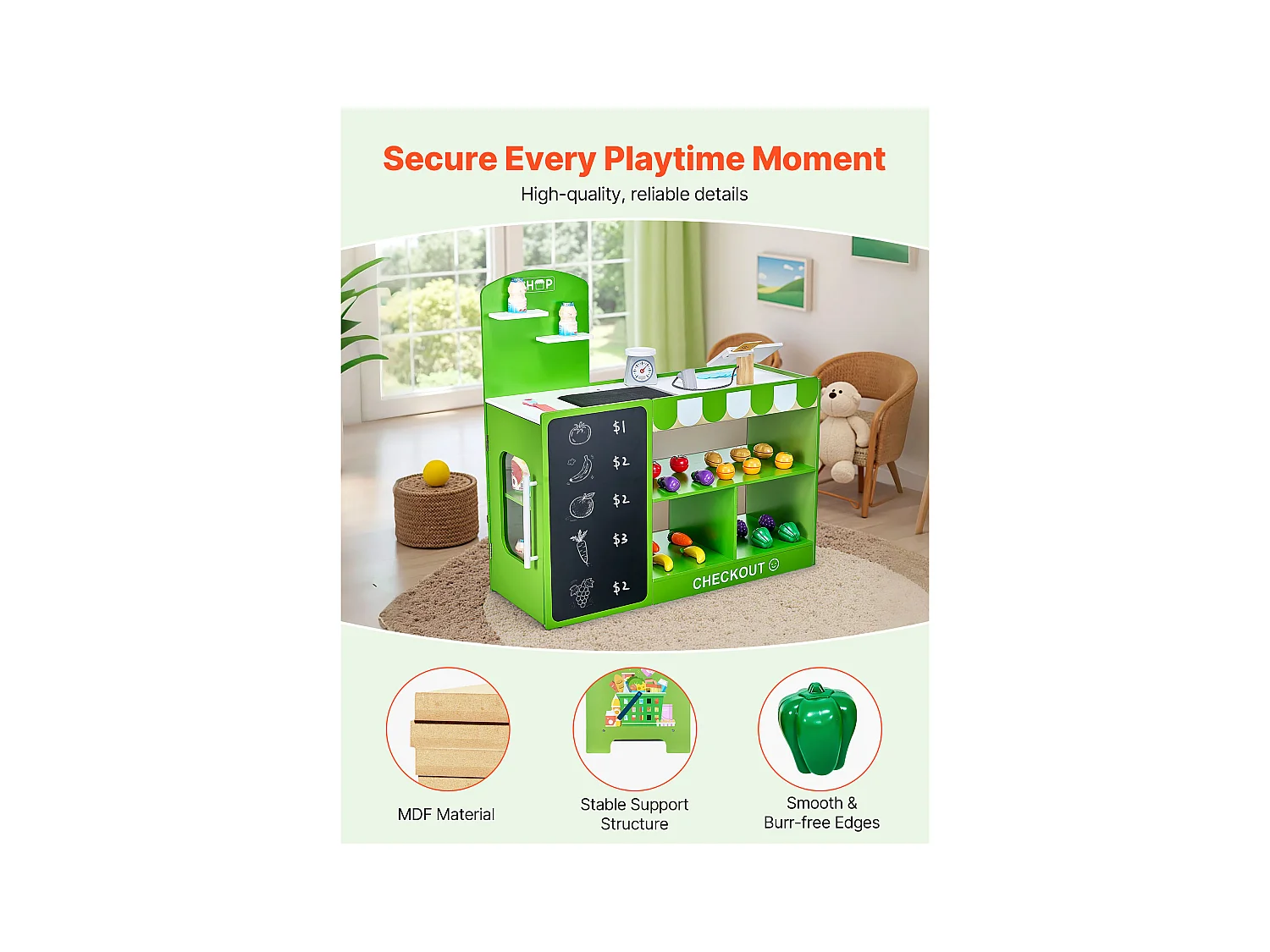 Supermarché Enfant SucceBuy, 81,5 x 30,7 x 85 cm, Marchande Enfants, Jeu d'Épicerie, Magasin MDF, pour Garçons et Filles de 3 Ans et Plus