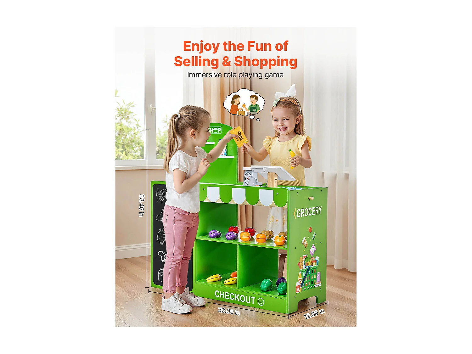 Supermarché Enfant SucceBuy, 81,5 x 30,7 x 85 cm, Marchande Enfants, Jeu d'Épicerie, Magasin MDF, pour Garçons et Filles de 3 Ans et Plus