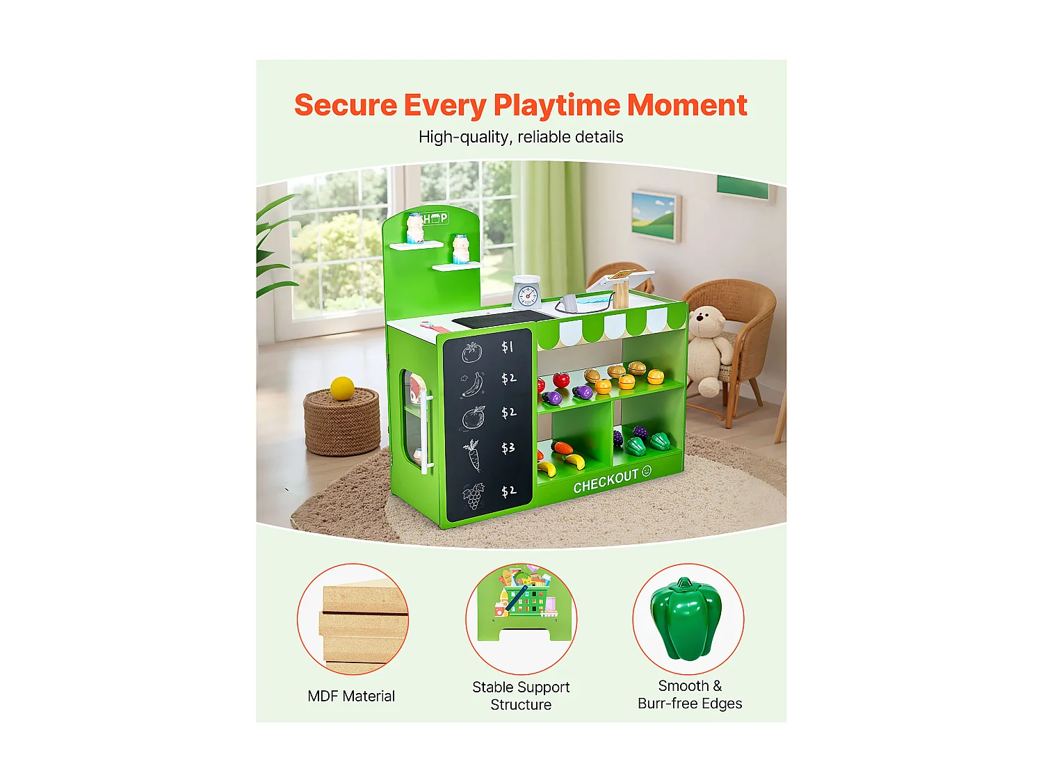 Supermarché Enfant SucceBuy, 81,5 x 30,7 x 85 cm, Marchande Enfants, Jeu d'Épicerie, Magasin MDF, pour Garçons et Filles de 3 Ans et Plus