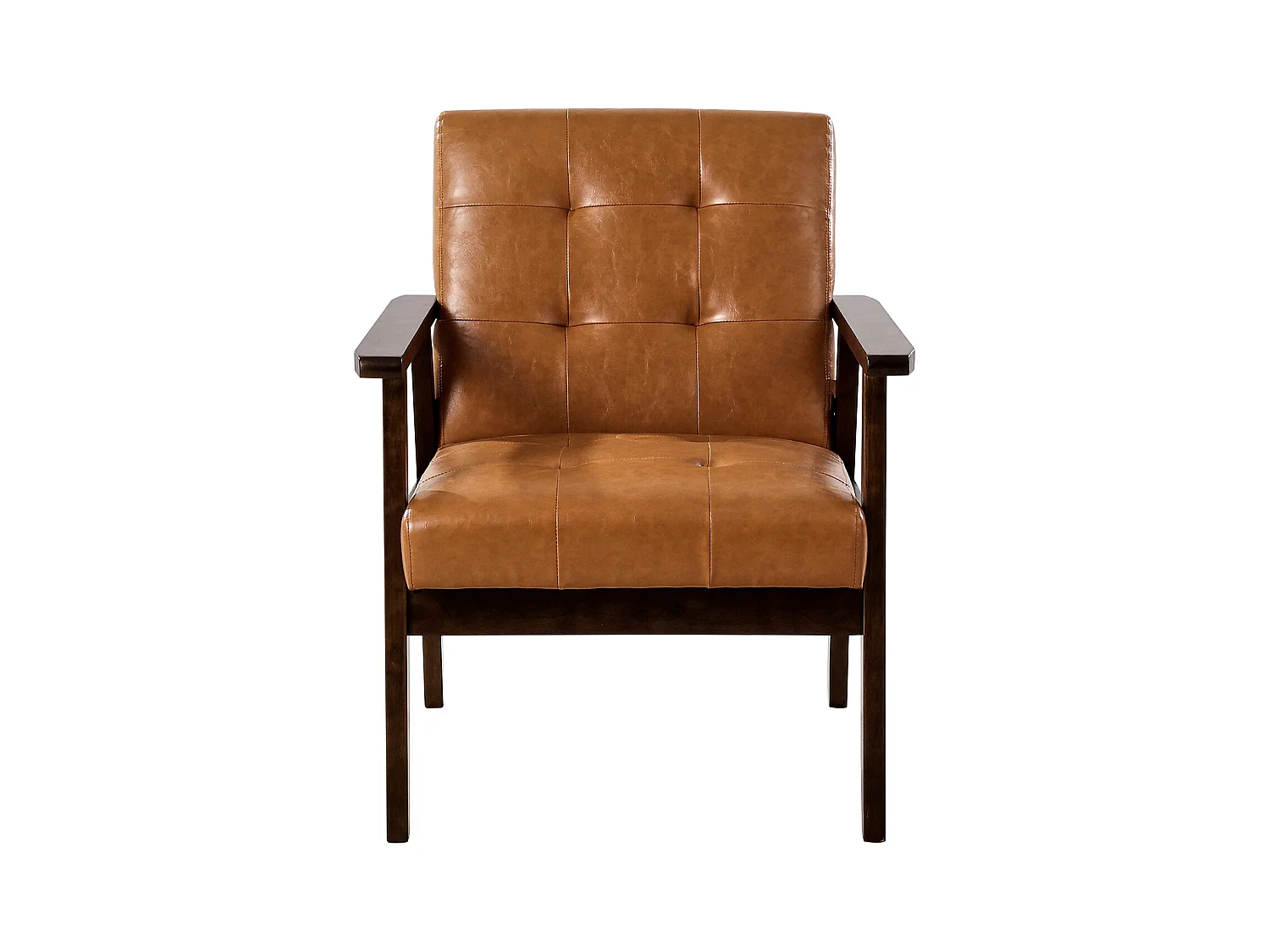Fauteuil d'Appoint SucceBuy, avec Cadre en Bois Massif et Pieds Antidérapants, Chaise d'Accent avec Cuir Synthétique et Coussin Moelleux, pour Chambre, Bureau