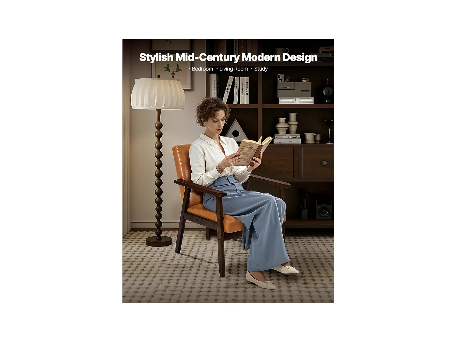 Fauteuil d'Appoint SucceBuy, avec Cadre en Bois Massif et Pieds Antidérapants, Chaise d'Accent avec Cuir Synthétique et Coussin Moelleux, pour Chambre, Bureau