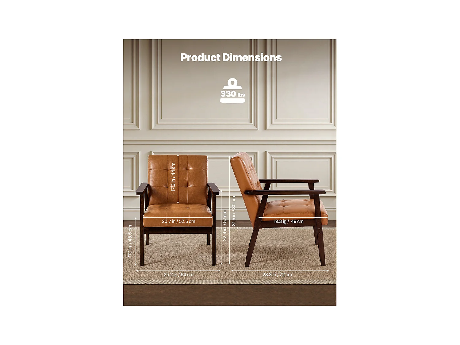 Fauteuil d'Appoint SucceBuy, avec Cadre en Bois Massif et Pieds Antidérapants, Chaise d'Accent avec Cuir Synthétique et Coussin Moelleux, pour Chambre, Bureau