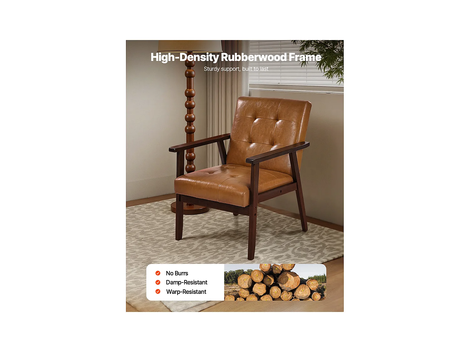 Fauteuil d'Appoint SucceBuy, avec Cadre en Bois Massif et Pieds Antidérapants, Chaise d'Accent avec Cuir Synthétique et Coussin Moelleux, pour Chambre, Bureau