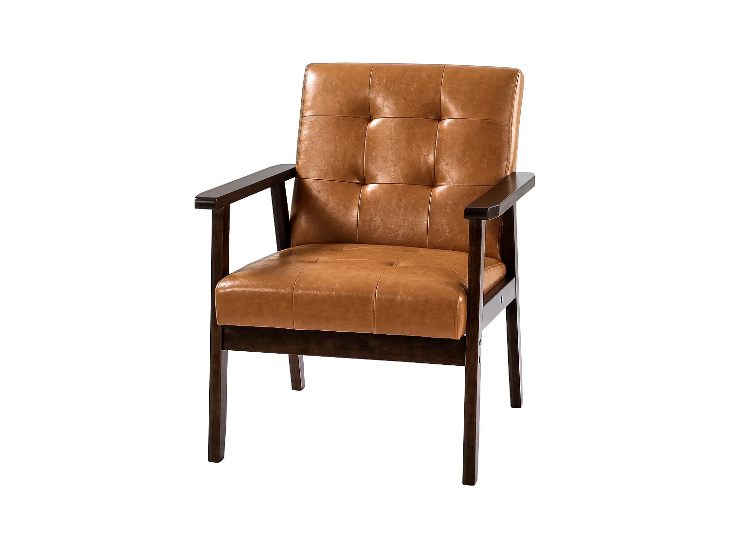 Fauteuil d'Appoint SucceBuy, avec Cadre en Bois Massif et Pieds Antidérapants, Chaise d'Accent avec Cuir Synthétique et Coussin Moelleux, pour Chambre, Bureau