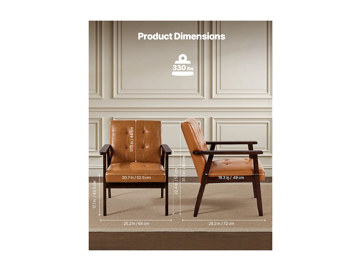 Fotel Dodatkowy SucceBuy, z Ramą z Litego Drewna i Antypoślizgowymi Nóżkami, Krzesło Akcentujące z Syntetyczną Skórą i Miękką Poduszką, do Sypialni, Biura