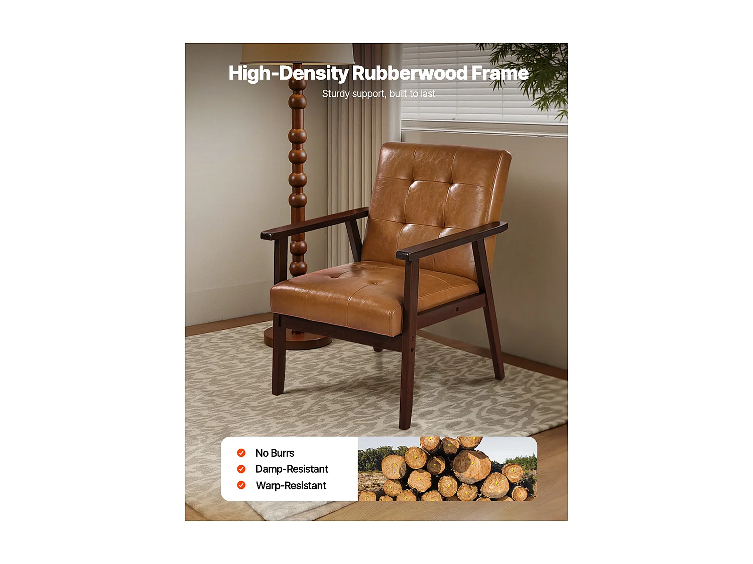 Fotel Dodatkowy SucceBuy, z Ramą z Litego Drewna i Antypoślizgowymi Nóżkami, Krzesło Akcentujące z Syntetyczną Skórą i Miękką Poduszką, do Sypialni, Biura