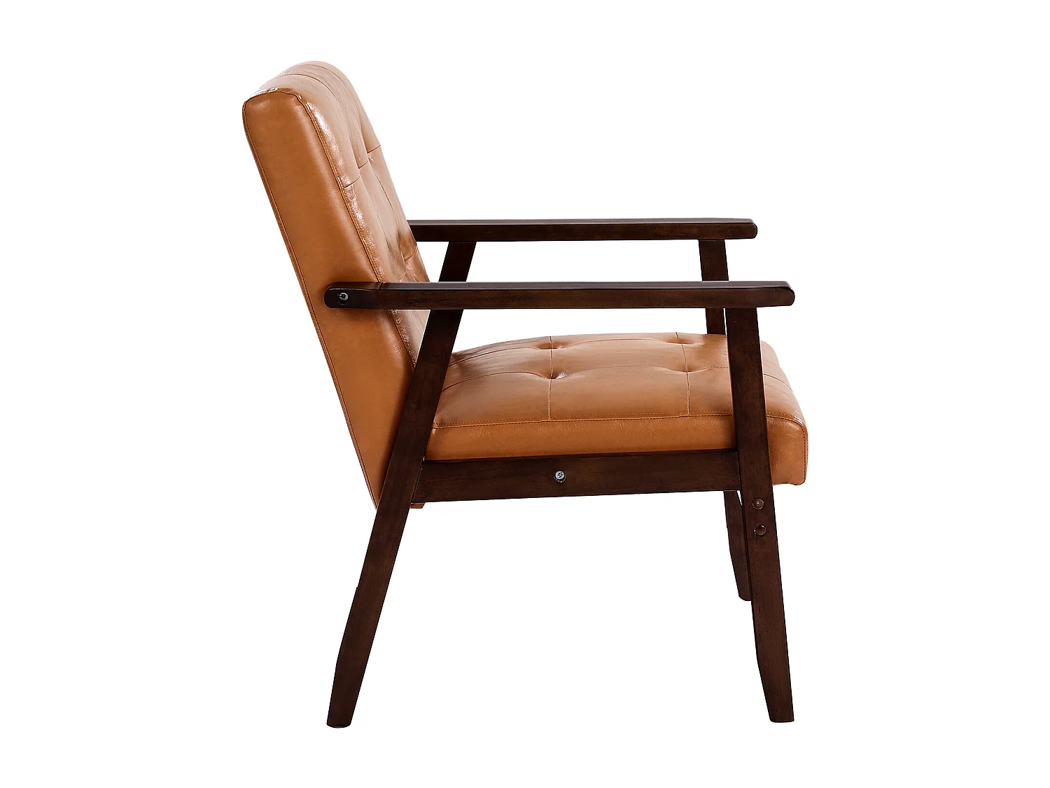 Fotel Dodatkowy SucceBuy, z Ramą z Litego Drewna i Antypoślizgowymi Nóżkami, Krzesło Akcentujące z Syntetyczną Skórą i Miękką Poduszką, do Sypialni, Biura