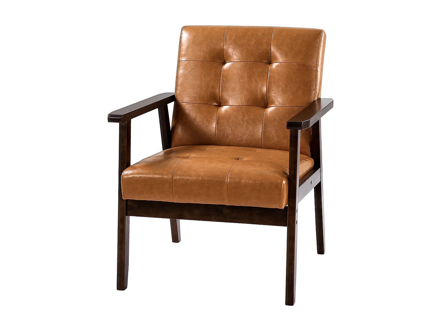 Fotel Dodatkowy SucceBuy, z Ramą z Litego Drewna i Antypoślizgowymi Nóżkami, Krzesło Akcentujące z Syntetyczną Skórą i Miękką Poduszką, do Sypialni, Biura