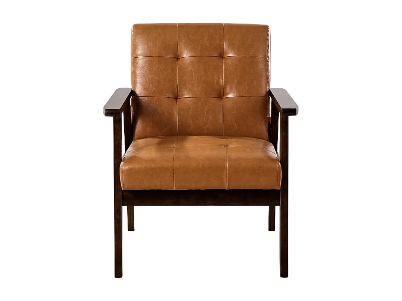 Fauteuil d'Appoint SucceBuy, avec Cadre en Bois Massif et Pieds Antidérapants, Chaise d'Accent avec Cuir Synthétique et Coussin Moelleux, pour Chambre, Bureau