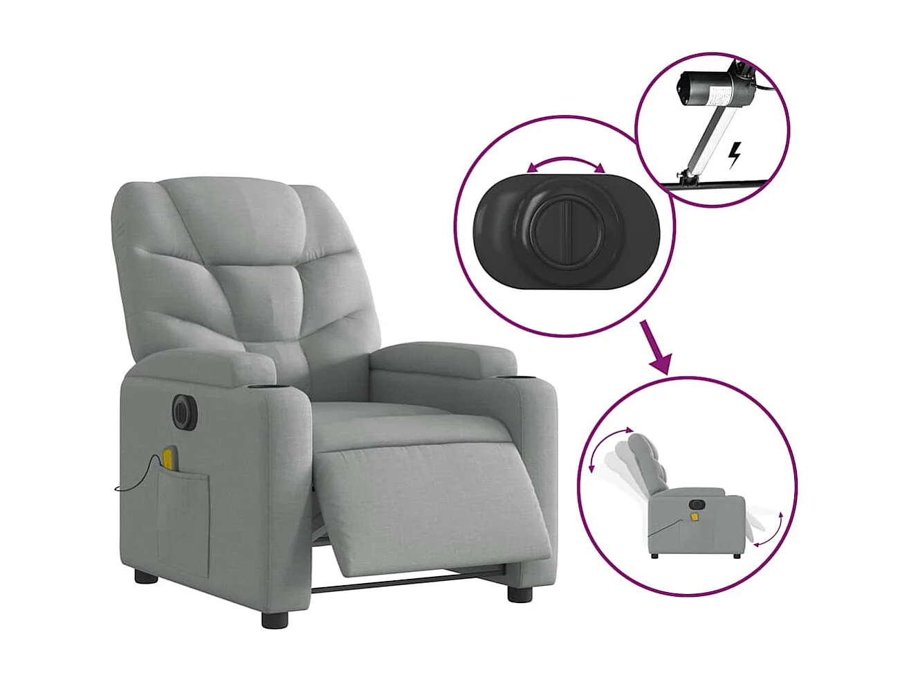 Fauteuil inclinable électrique-Fauteuil de massage pour Salon gris clair tissu SHL2663