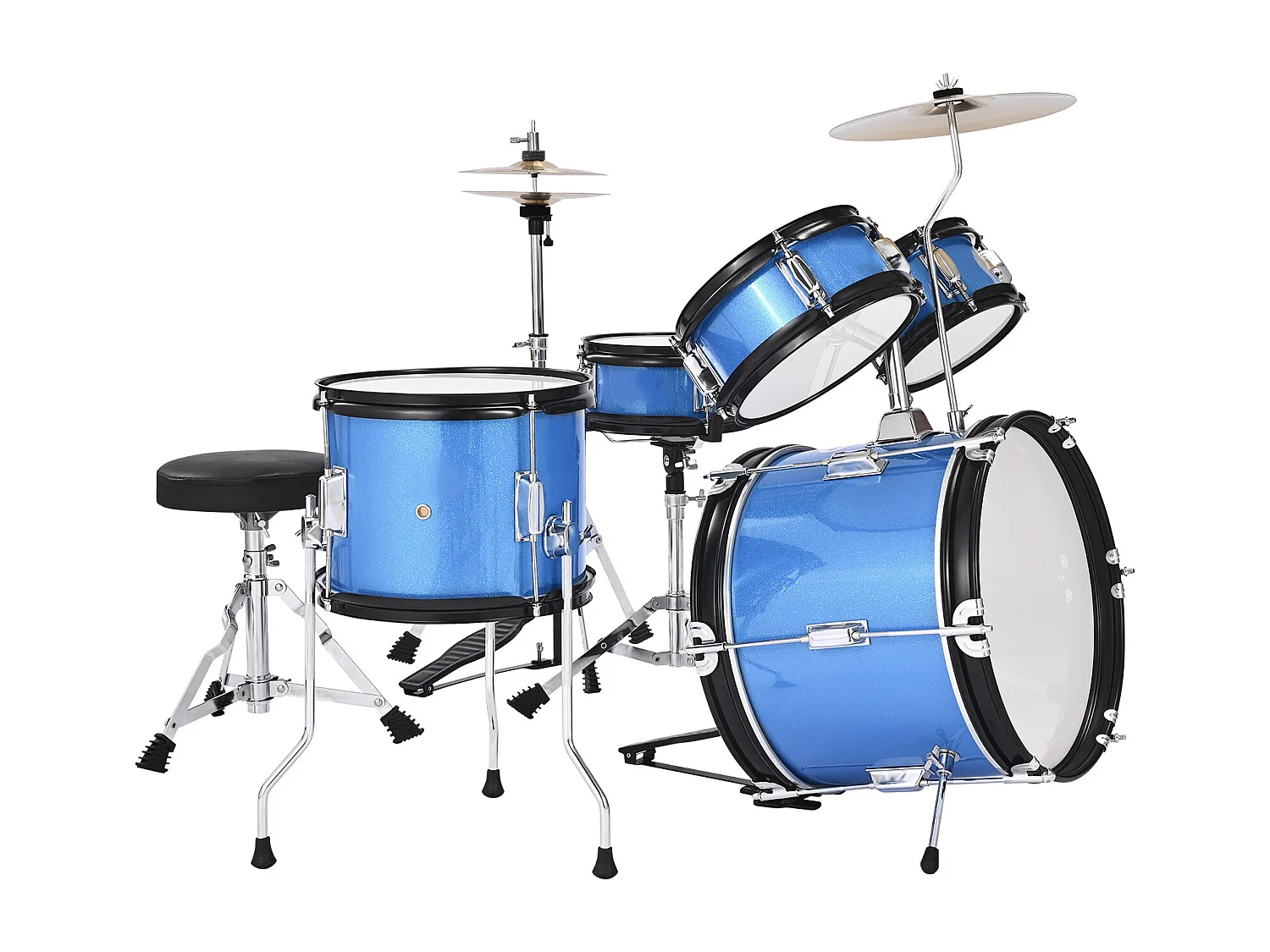 Batería para Niños SucceBuy, 5 Piezas, Batería para Principiantes, Bombo de 35,56 cm con Tom-tom, Caja de 20,32 cm, Tom Bajo de 25,4 cm, Asiento, Baquetas, Azul