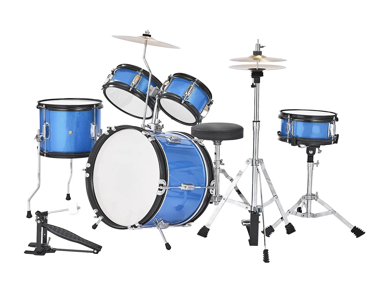 Batería para Niños SucceBuy, 5 Piezas, Batería para Principiantes, Bombo de 35,56 cm con Tom-tom, Caja de 20,32 cm, Tom Bajo de 25,4 cm, Asiento, Baquetas, Azul