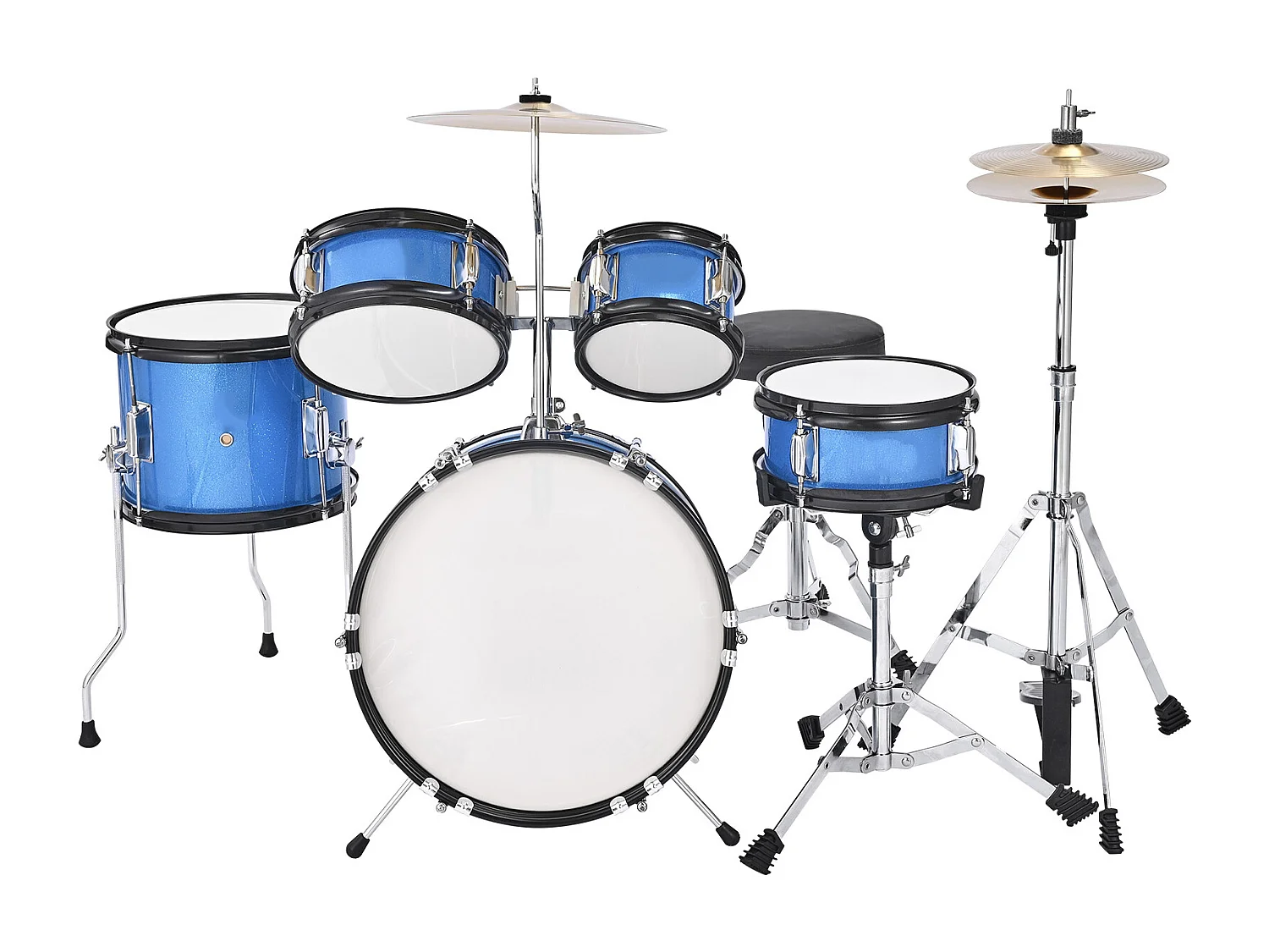 Batería para Niños SucceBuy, 5 Piezas, Batería para Principiantes, Bombo de 35,56 cm con Tom-tom, Caja de 20,32 cm, Tom Bajo de 25,4 cm, Asiento, Baquetas, Azul