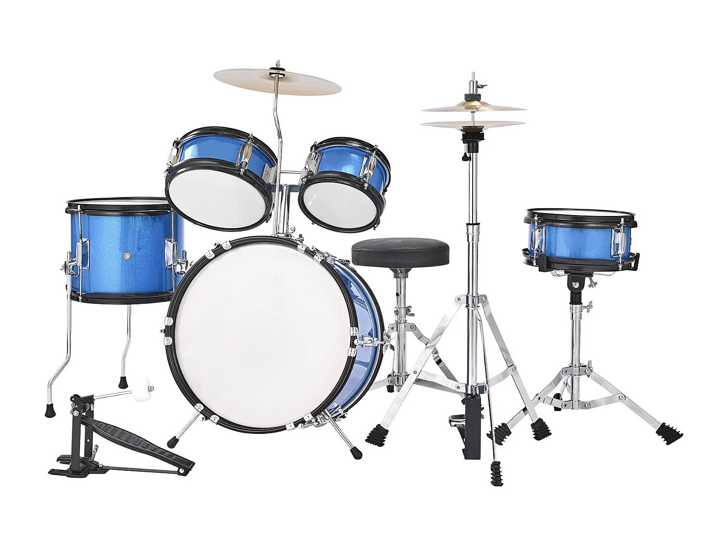 Batería para Niños SucceBuy, 5 Piezas, Batería para Principiantes, Bombo de 35,56 cm con Tom-tom, Caja de 20,32 cm, Tom Bajo de 25,4 cm, Asiento, Baquetas, Azul