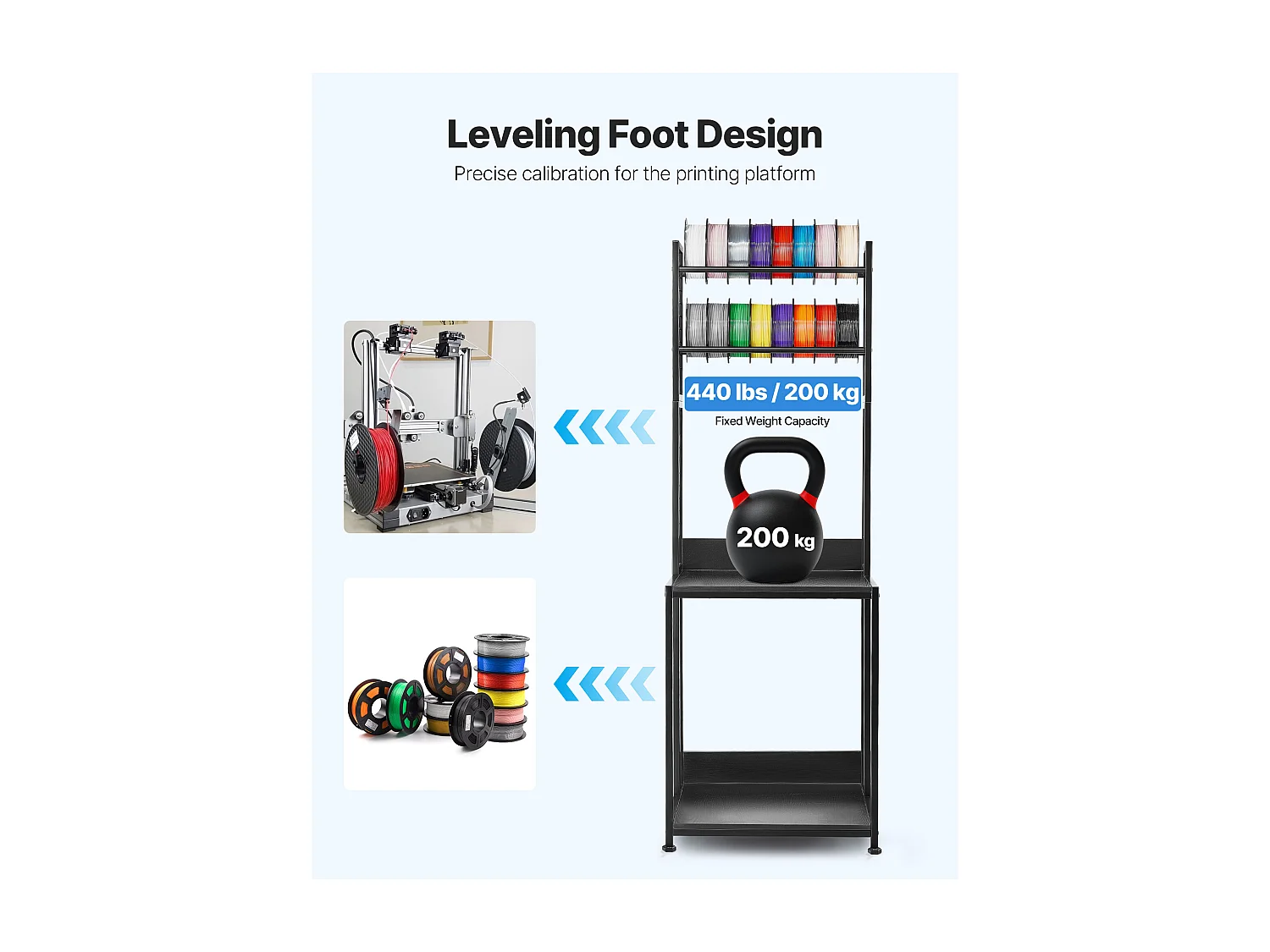 Mobiler Filament-Aufbewahrungsständer SucceBuy mit 4 Ebenen, Aufbewahrungsregal für Filamente und 3D-Drucker, für 3D-Druckstudios