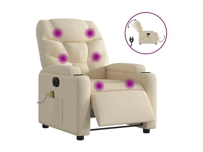 Sillón de relax | Sillón reclinable de masaje eléctrico tela color crema SHL9023