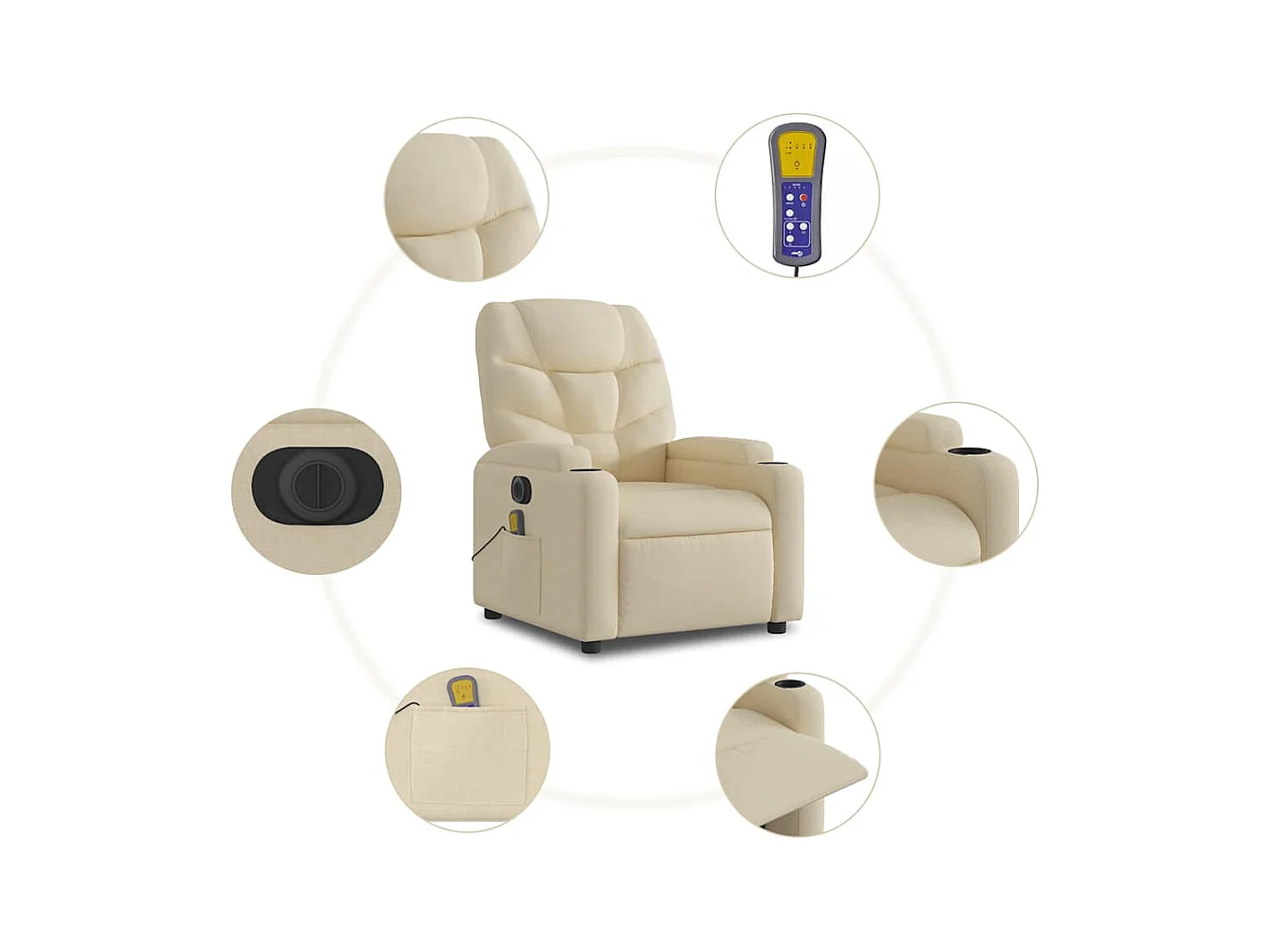 Sillón de relax | Sillón reclinable de masaje eléctrico tela color crema SHL9023