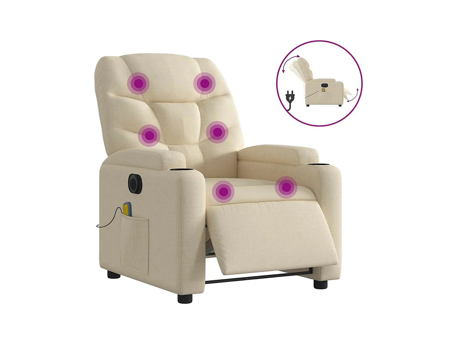 Fauteuil inclinable électrique-Chaise-Fauteuil de Massage crème tissu SHL3392
