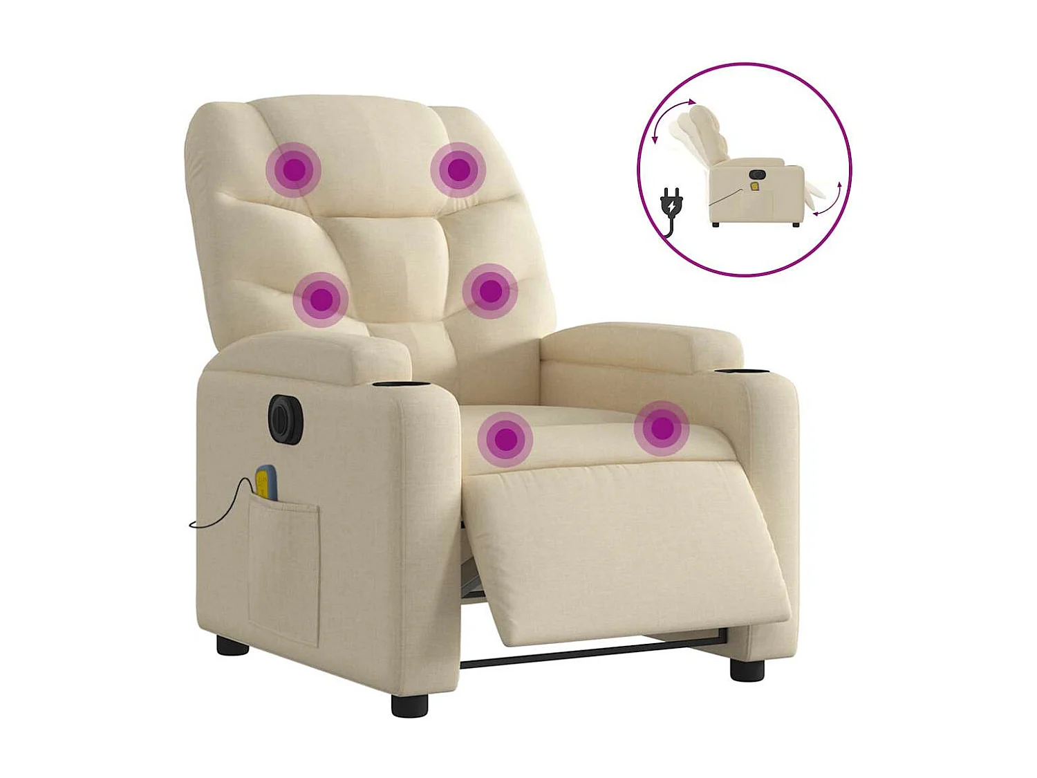Fauteuil inclinable électrique-Chaise-Fauteuil de Massage crème tissu SHL3392