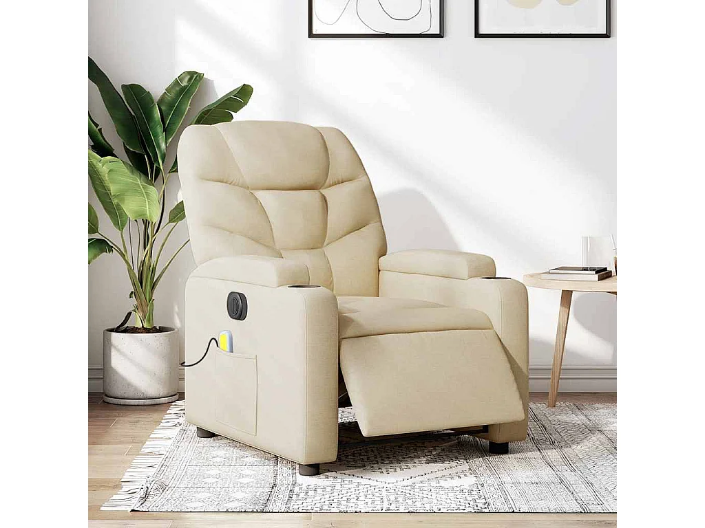 Fauteuil inclinable électrique-Chaise-Fauteuil de Massage crème tissu SHL3392