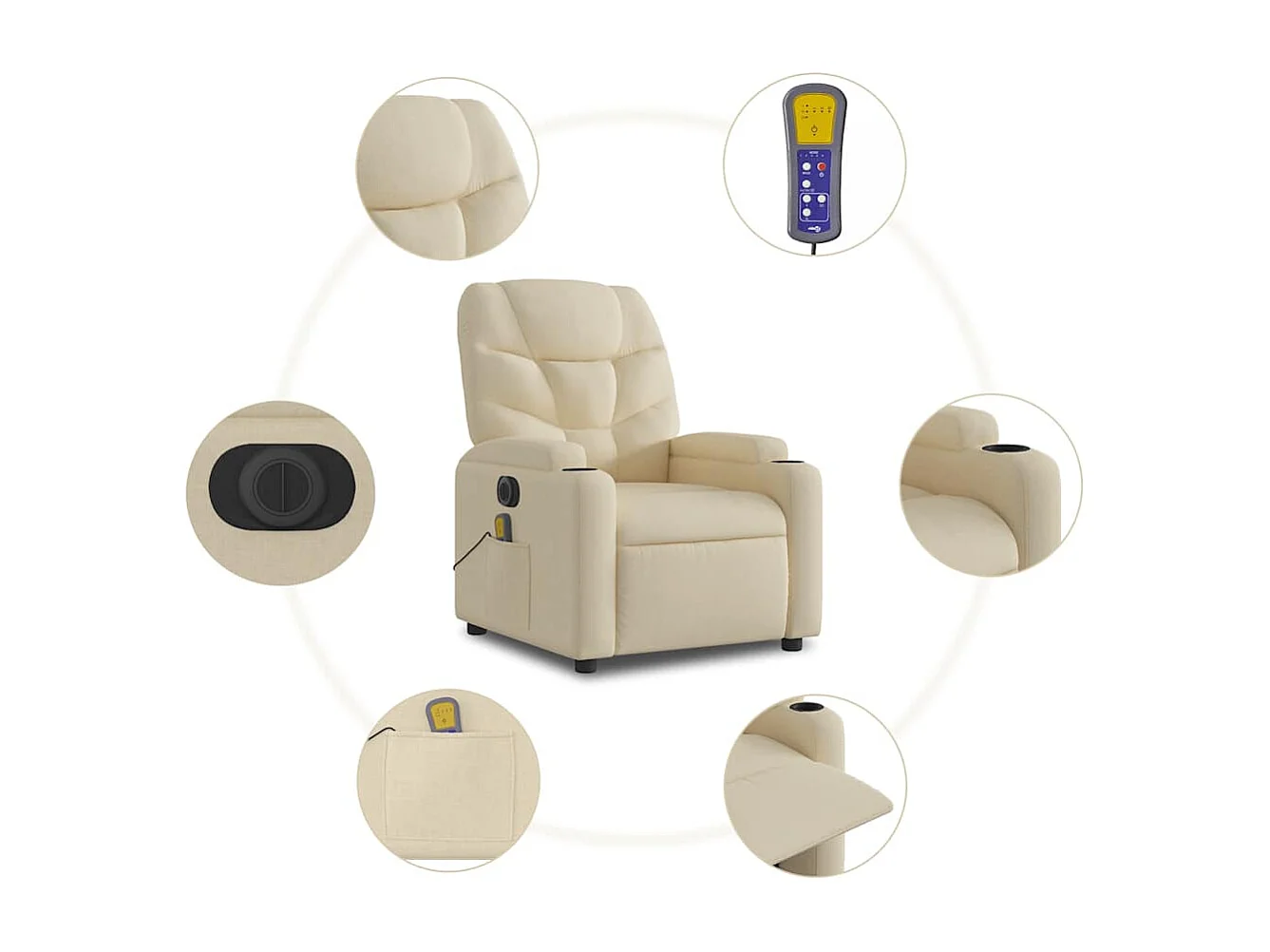 Fauteuil inclinable électrique-Chaise-Fauteuil de Massage crème tissu SHL3392