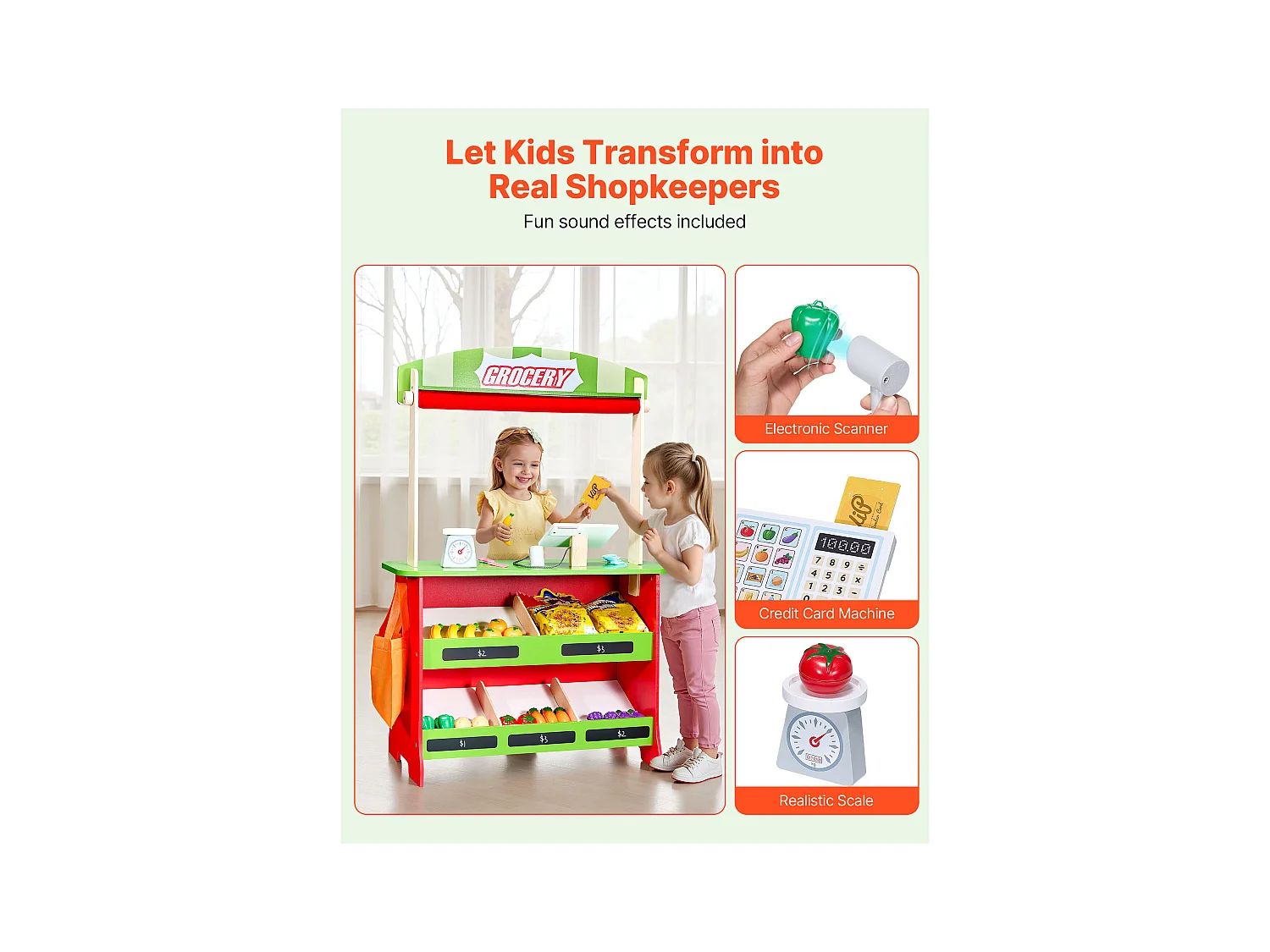 Théâtre de Marionnettes Enfant SucceBuy, 69,5x33,5x102,8 cm, Stand Supermarché Enfants MDF, 2 en 1, pour Garçons Filles 3 Ans et Plus