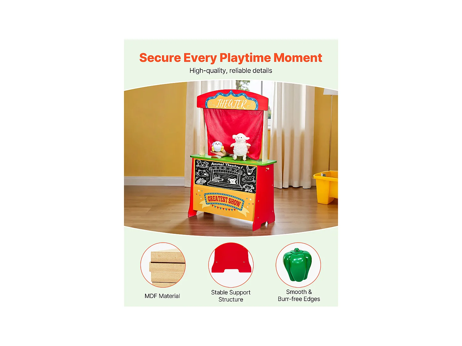 Théâtre de Marionnettes Enfant SucceBuy, 69,5x33,5x102,8 cm, Stand Supermarché Enfants MDF, 2 en 1, pour Garçons Filles 3 Ans et Plus