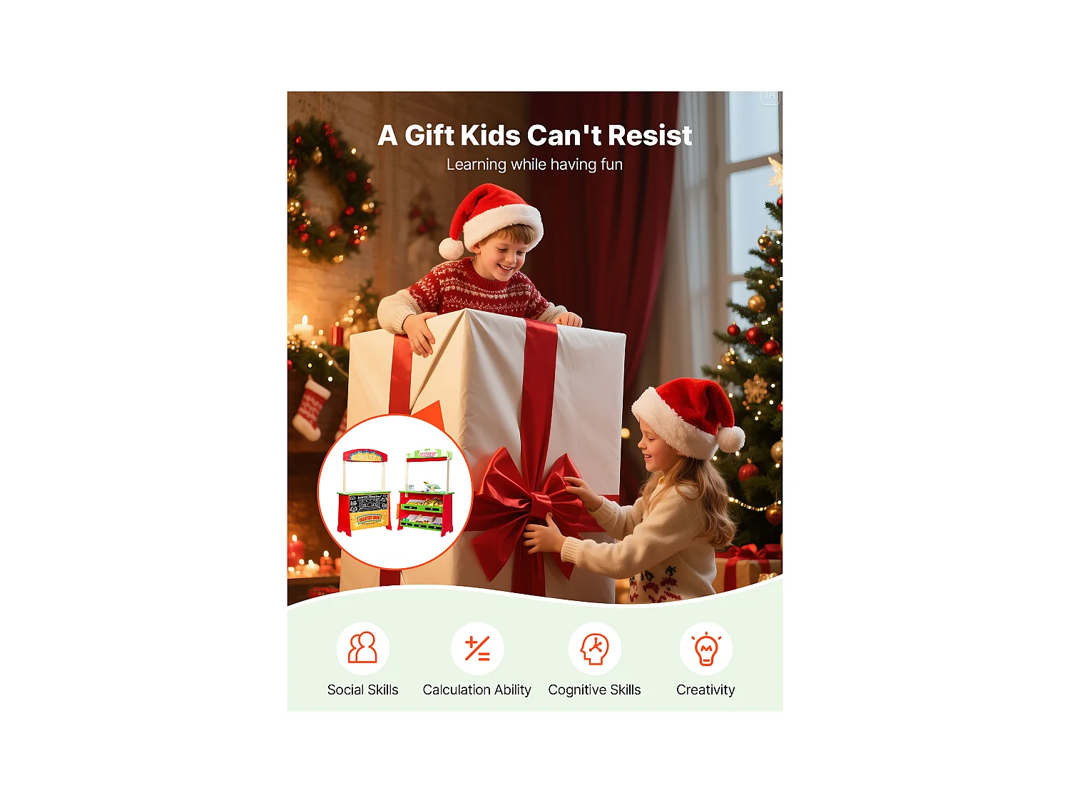 Théâtre de Marionnettes Enfant SucceBuy, 69,5x33,5x102,8 cm, Stand Supermarché Enfants MDF, 2 en 1, pour Garçons Filles 3 Ans et Plus