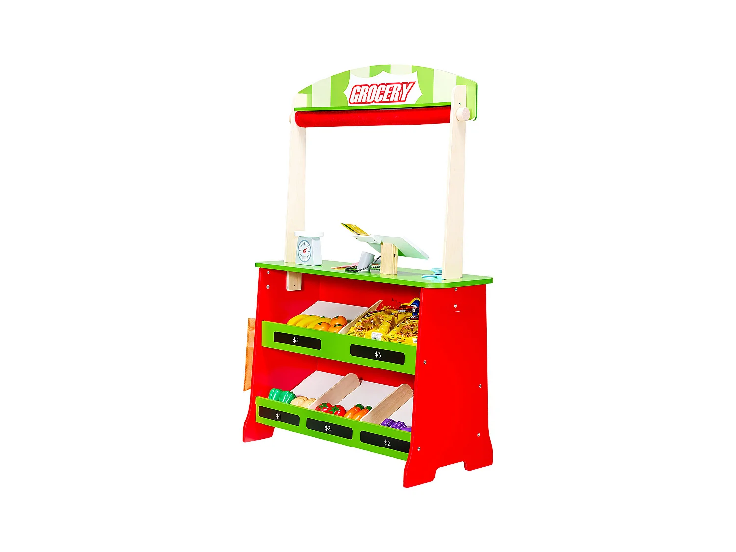 Théâtre de Marionnettes Enfant SucceBuy, 69,5x33,5x102,8 cm, Stand Supermarché Enfants MDF, 2 en 1, pour Garçons Filles 3 Ans et Plus