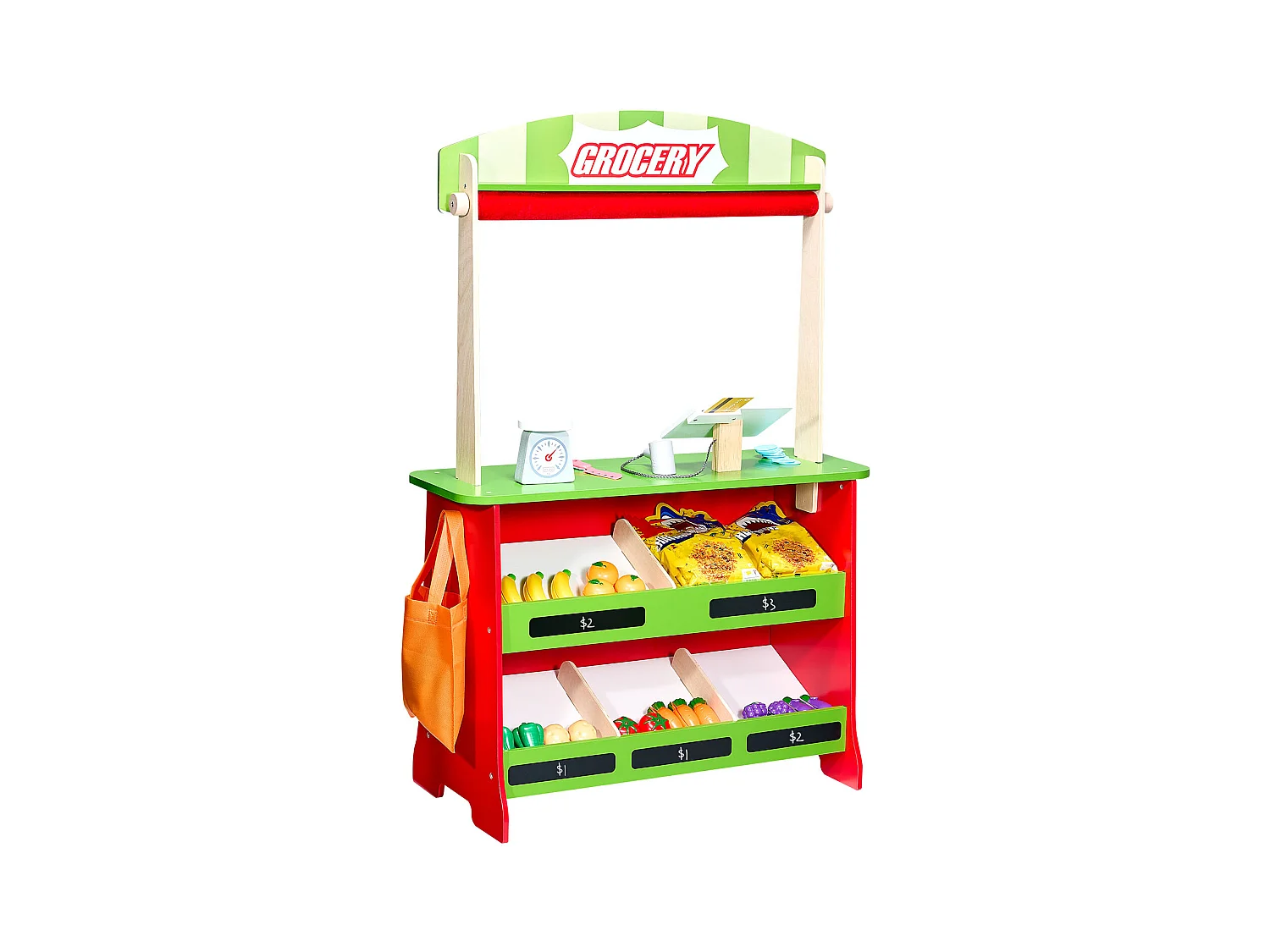 Théâtre de Marionnettes Enfant SucceBuy, 69,5x33,5x102,8 cm, Stand Supermarché Enfants MDF, 2 en 1, pour Garçons Filles 3 Ans et Plus