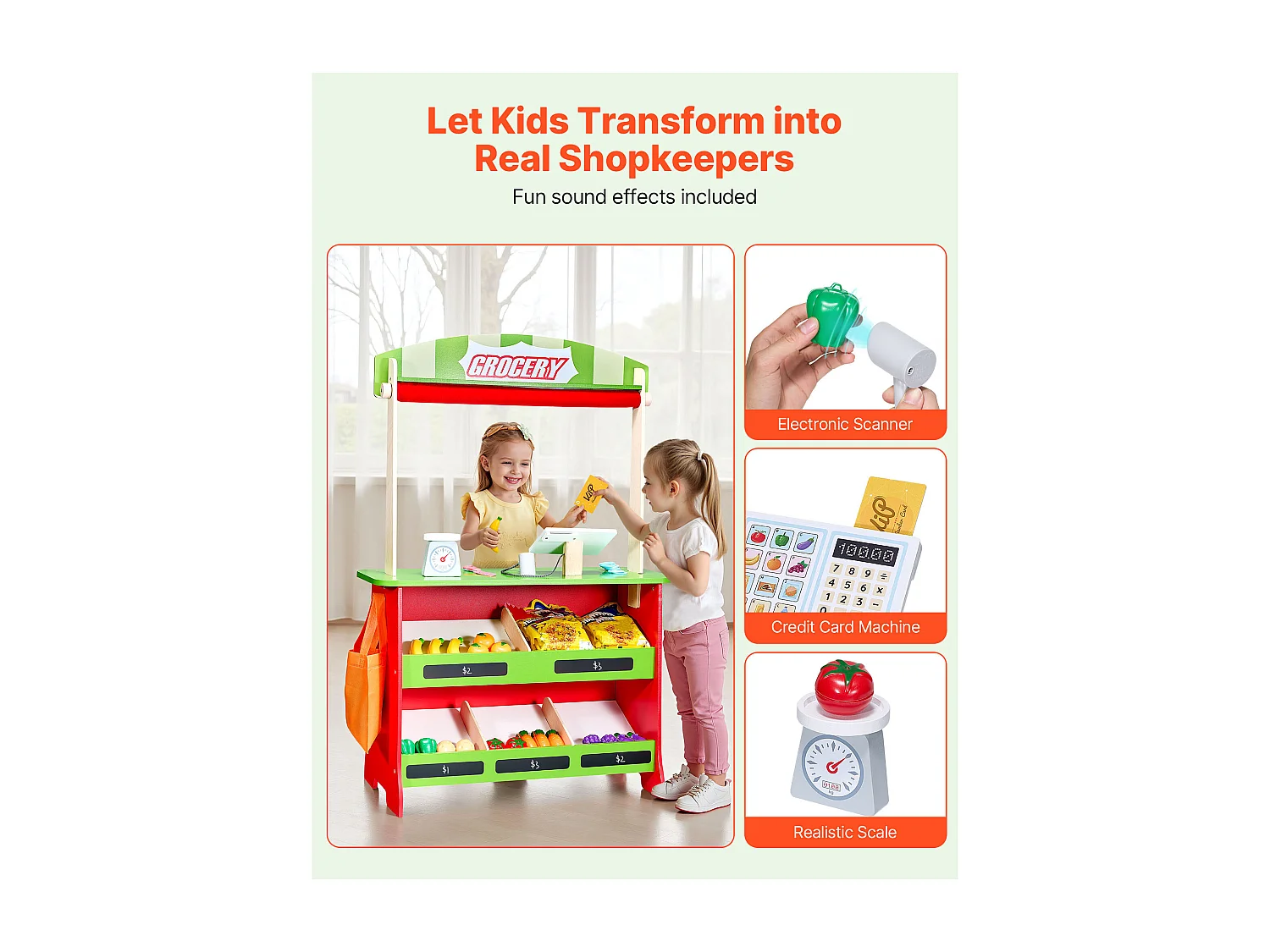 Teatro delle Marionette per Bambini SucceBuy, 69,5 x 33,5 x 102,8 cm, Stand Supermercato per Bambini in MDF, 2 in 1, per Bambini e Bambine dai 3 Anni in Su