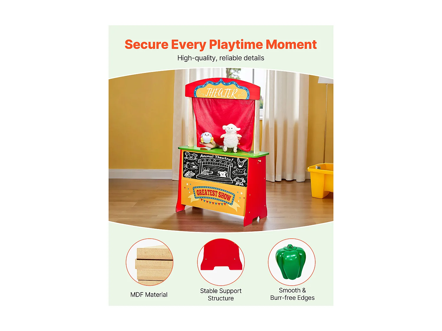 Teatro delle Marionette per Bambini SucceBuy, 69,5 x 33,5 x 102,8 cm, Stand Supermercato per Bambini in MDF, 2 in 1, per Bambini e Bambine dai 3 Anni in Su