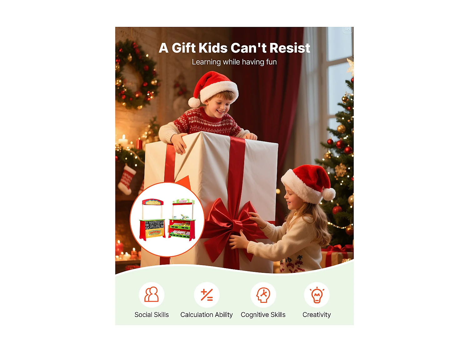 Teatro delle Marionette per Bambini SucceBuy, 69,5 x 33,5 x 102,8 cm, Stand Supermercato per Bambini in MDF, 2 in 1, per Bambini e Bambine dai 3 Anni in Su